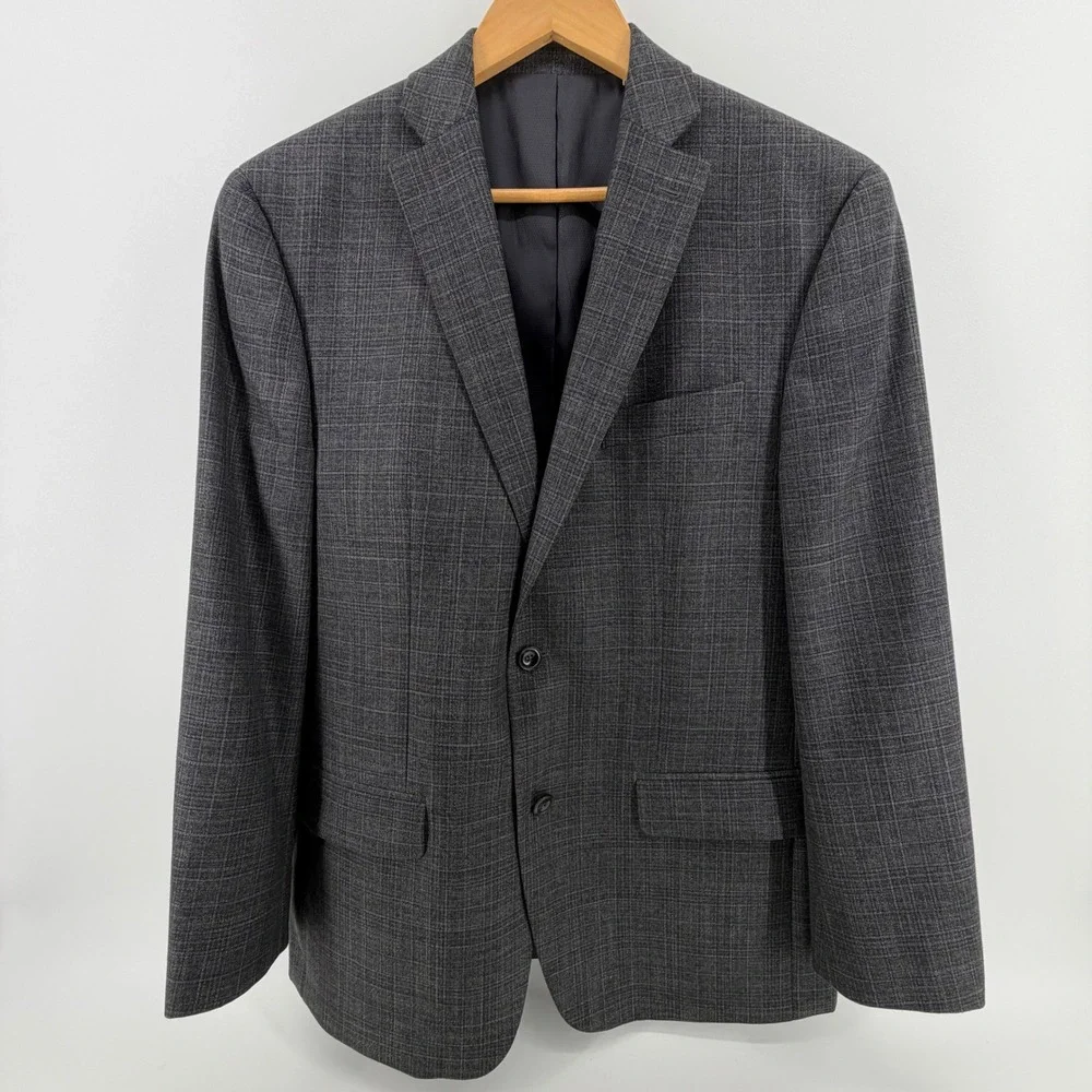 Michael Kors Mens 40R‎ Plaid Blazer Jacket Gray Wool Blend Suit Sport Coat Slim